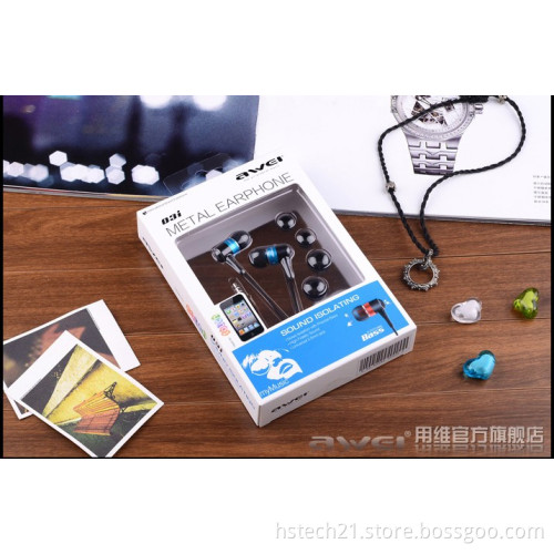 Retail boxes ES-Q3i earphones Awei headphone in ear with microphone Iphone,Samsung,MI,HTC